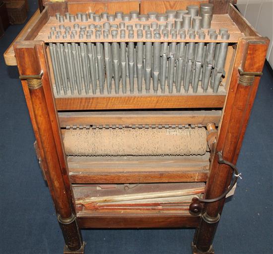 A 19th century French mahogany barrel organ, 28in.